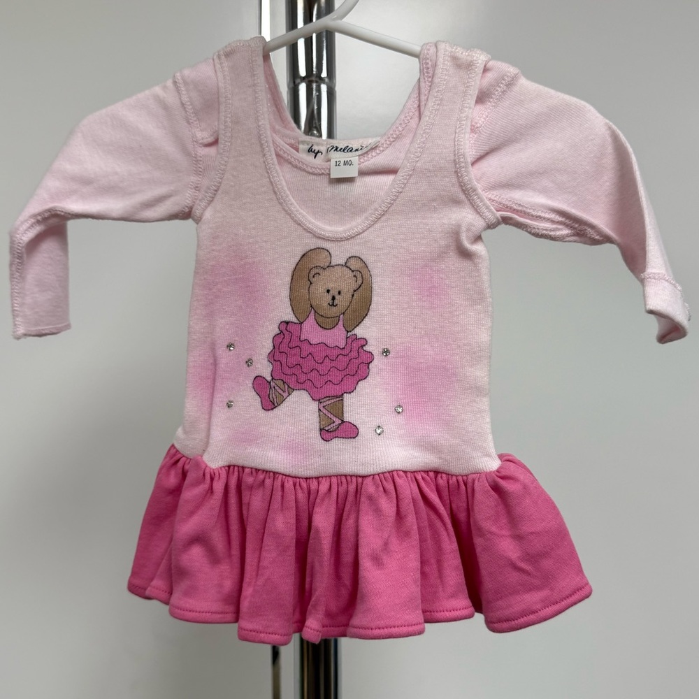 Adorable Pink Bear Print Kids Dress